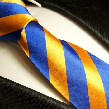 Krawatte blau orange 100% Seide gestreift 409