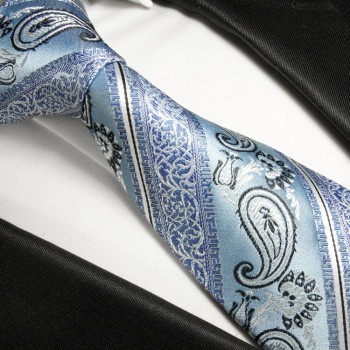 Krawatte hellblau paisley gestreift Seide 384