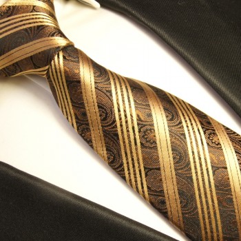 Krawatte braun gold 100% Seide paisley gestreift 388