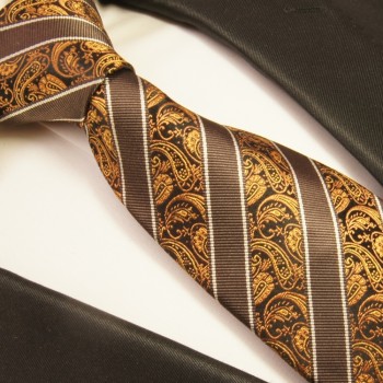 Krawatte braun 100% Seide paisley gestreift 392