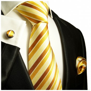 Extra lange Krawatte 165cm - Krawatte Überlänge - braun gold gestreift