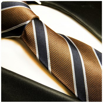 Braun blaue extra lange XL Krawatte 100% Seidenkrawatte by Paul Malone 286