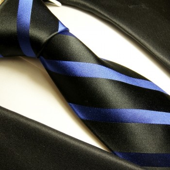 Schwarz blaues XL Krawatten Set 2tlg. 100% Seidenkrawatte (extra lange 165cm) + Einstecktuch 295