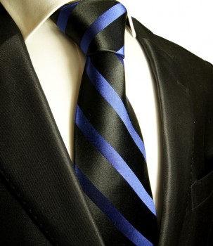 Extra lange Krawatte 165cm - Krawatte Überlänge - schwarz blau gestreift