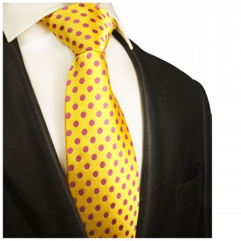 Extra lange Krawatte 165cm - gelb pink gepunktet