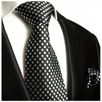Krawatte schwarz silber gepunktet Seide mit Einstecktuch