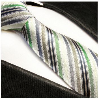 Paul Malone XL Krawatte 165cm grün gestreifte Seidenkrawatte 314