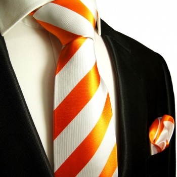 Oranges extra langes XL Krawatten Set 2tlg. 100% Seidenkrawatte + Einstecktuch by Paul Malone 330