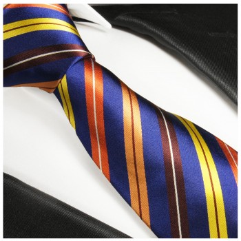 Paul Malone XL Krawatte 165cm orange blau gestreifte Seidenkrawatte 332
