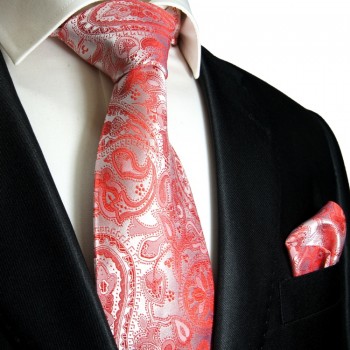 Rotes paisley extra langes XL Krawatten Set 2tlg. 100% Seidenkrawatte + Einstecktuch 338