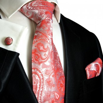 Rotes paisley XL Krawatten Set 3tlg. (extra lange 165cm) 100% Seide + Einstecktuch + Manschettenknöpfe 338