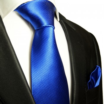 Blaues extra langes XL Krawatten Set 2tlg. 100% Seidenkrawatte + Einstecktuch by Paul Malone 349