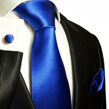 Extra langes Krawatten Set blau 3tlg. 100% Seide + Einstecktuch + Manschettenknöpfe by Paul Malone 349