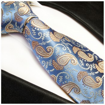 Paul Malone XL Krawatte 165cm blau gold paisley Seidenkrawatte 351