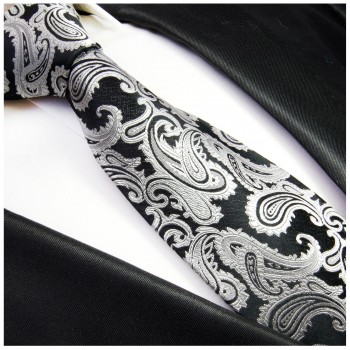 Paul Malone XL Krawatte 165cm schwarz silber paisley Seidenkrawatte 352