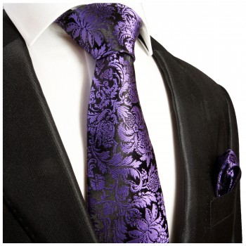Krawatte lila violett floral Seide mit Einstecktuch