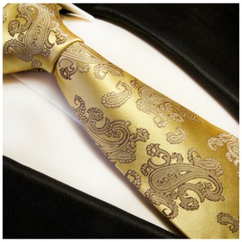 Paul Malone XL Krawatte 165cm gold braun paisley Seidenkrawatte 354