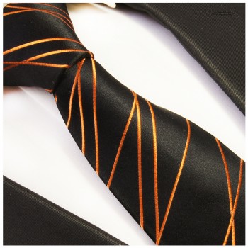 Paul Malone XL Krawatte 165cm orange schwarze Seidenkrawatte 359