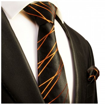 Krawatte orange gestreift mit Einstecktuch