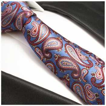 Paul Malone XL Krawatte 165cm blau rote paisley Seidenkrawatte 361