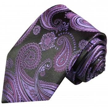 Extra lange Krawatte 165cm - Krawatte schwarz lila floral