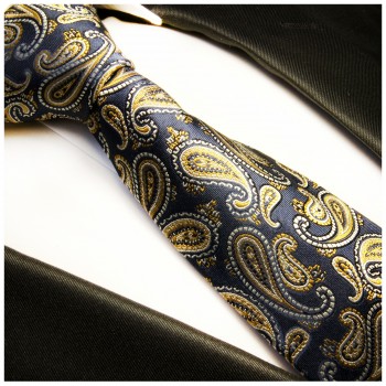 Paul Malone XL Krawatte 165cm blau gelbe paisley Seidenkrawatte 365