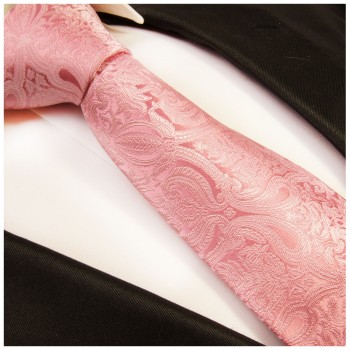 Paul Malone XL Krawatte 165cm rosa paisley Seidenkrawatte 366