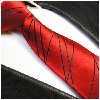 Paul Malone XL Krawatte 165cm rot schwarze Seidenkrawatte 374
