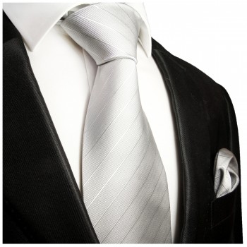 Krawatte silber uni gestreift Seide mit Einstecktuch