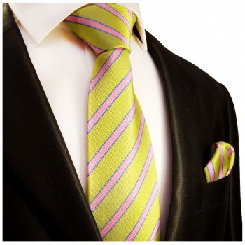 Krawatte grün pink mit Einstecktuch