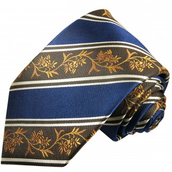 Extra lange Krawatte 165cm - blau braun floral gestreift