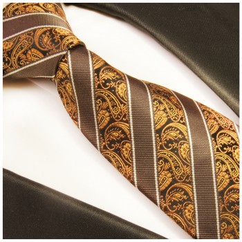 Braun gestreifte Krawatte 100% Seidenkrawatte ( XL 165cm ) 392