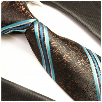 Blau braun gestreifte Krawatte 100% Seidenkrawatte ( XL 165cm ) 394