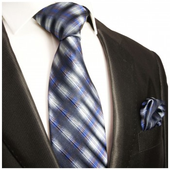 Krawatte blau mit Einstecktuch gestreift Seide 395