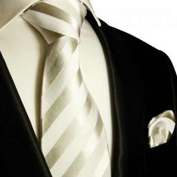 Silber weißes extra langes XL Krawatten Set 2tlg. 100% Seidenkrawatte + Einstecktuch by Paul Malone 401