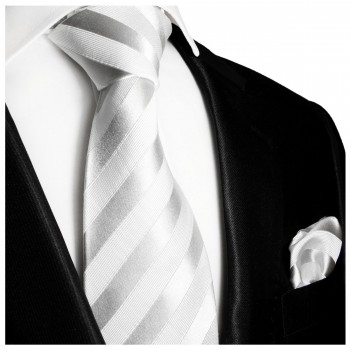 Extra lange Krawatte 165cm - Krawatte weiß silber gestreift