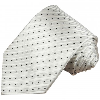 Extra lange Krawatte 165cm - Krawatte Überlänge - weiß silber gestreift