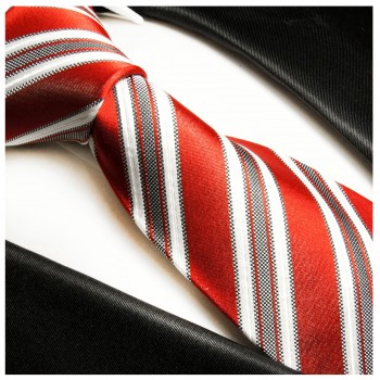 Paul Malone XL Krawatte 165cm rot grau gestreifte Seidenkrawatte 424