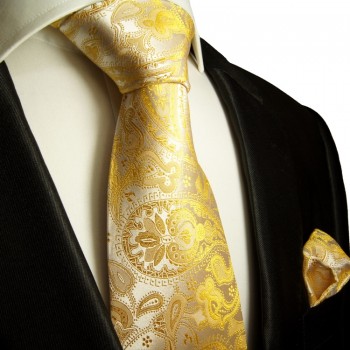 Gelbes extra langes XL Krawatten Set 2tlg. 100% Seidenkrawatte + Einstecktuch by Paul Malone 427