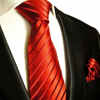 Rotes extra langes XL Krawatten Set 2tlg. 100% Seidenkrawatte + Einstecktuch by Paul Malone 441