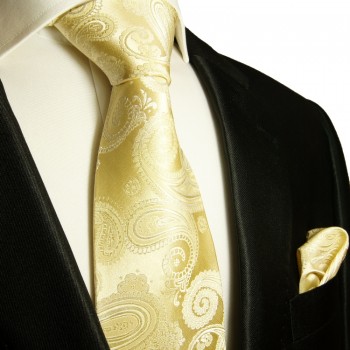 Champagner extra langes XL Krawatten Set 2tlg. 100% Seidenkrawatte + Einstecktuch by Paul Malone 442