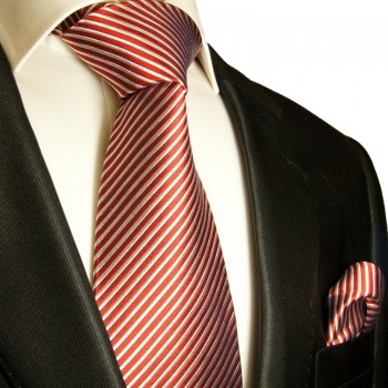 Rote extra langes XL Krawatten Set 2tlg. 100% Seidenkrawatte + Einstecktuch by Paul Malone 447