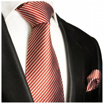 Krawatte rot weiß gestreift Seide mit Einstecktuch