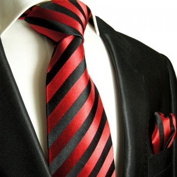 Rot schwarzes extra langes XL Krawatten Set 2tlg. 100% Seidenkrawatte + Einstecktuch by Paul Malone 452