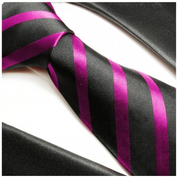 Krawatte pink schwarz 100% Seide gestreift 463
