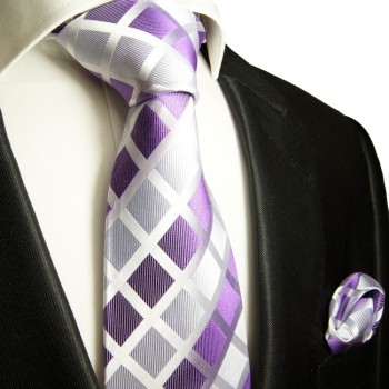 Lila violettes extra langes XL Krawatten Set 2tlg. 100% Seidenkrawatte + Einstecktuch by Paul Malone 466