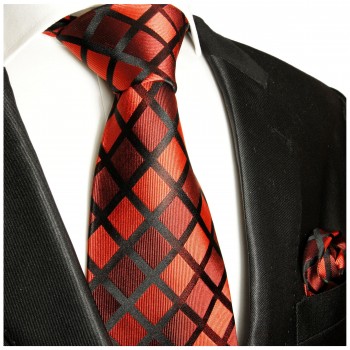 Krawatte rot schwarz kariert Seide mit Einstecktuch