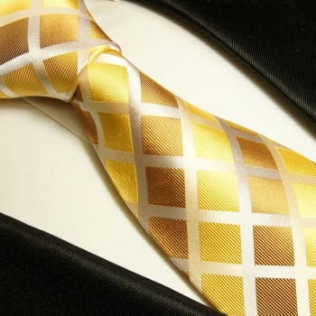 Extra lange Krawatte 165cm - Krawatte Überlänge - gold braun kariert