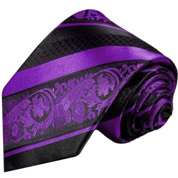 Krawatte lila violett schwarz barock gestreift Seide