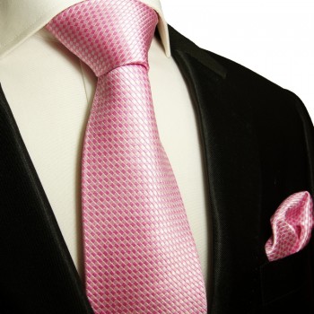 Pinkes extra langes XL Krawatten Set 2tlg. 100% Seidenkrawatte + Einstecktuch by Paul Malone 501